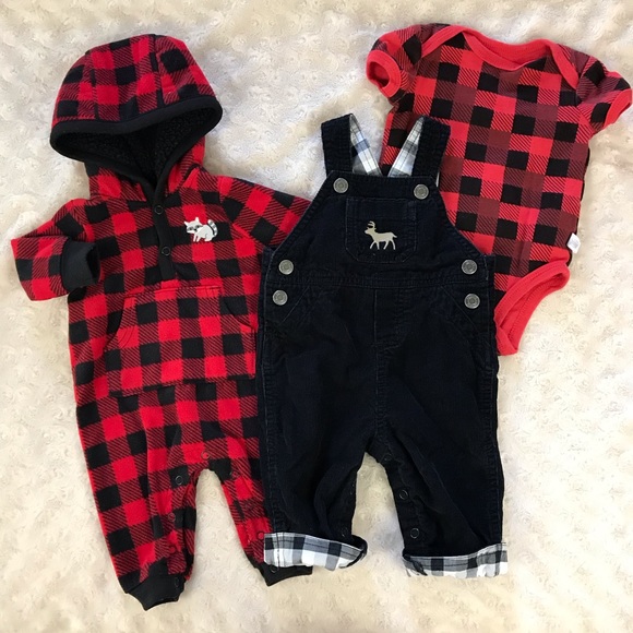 Carter's Other - Buffalo Plaid Baby Boy Bundle Overalls Bodysuit